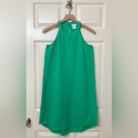 Sigrid Olsen Dresses & Skirts - Sigrid Olsen Women’s Linen Kelly Green Halter Neck Mini Shift Dress XS Vacation